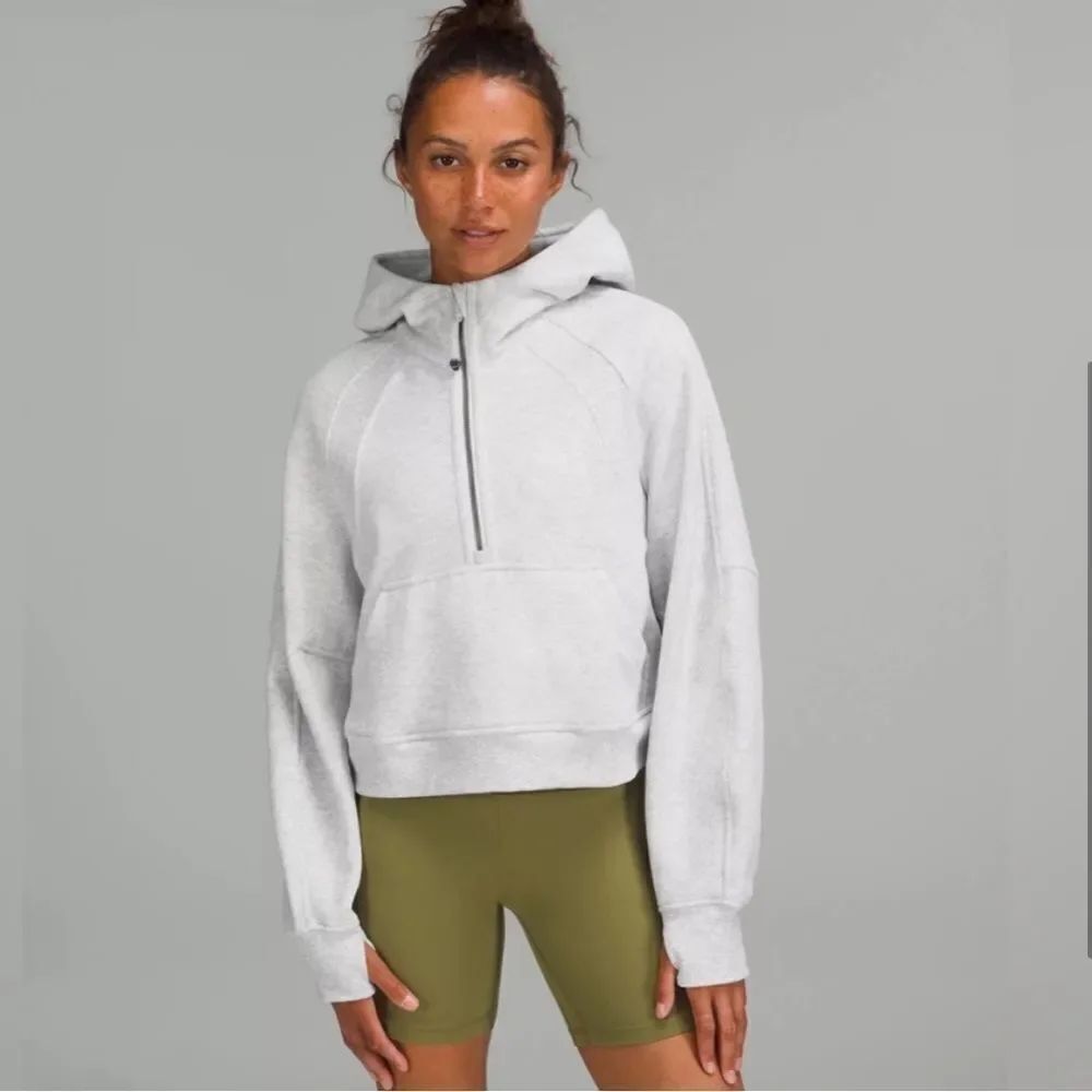 Lululemon Scuba Oversized Half Zip Crop Hoodie Heathered Light Grey M/L